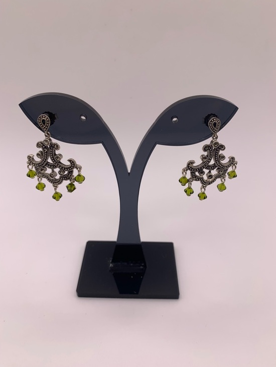 Jewelry - 925 Sterling Silver Marcasite green crystal earrings